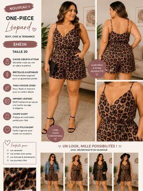 SHEIN Leopard Print Romper – Plus Size 20 – Wrap Front Summer One Piece